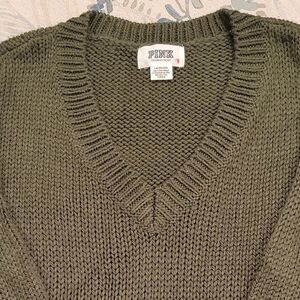 PINK Victoria's Secret Olive Knit Boyfriend Sweater